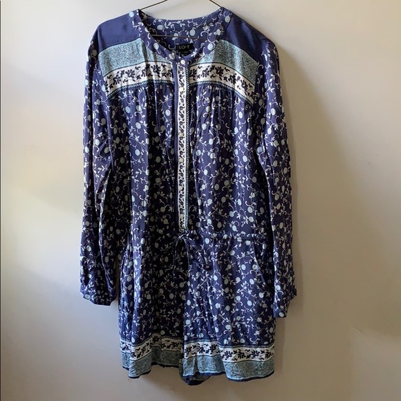 Blue Floral Long Sleeve Romper by LOFT - Picture 2 of 3